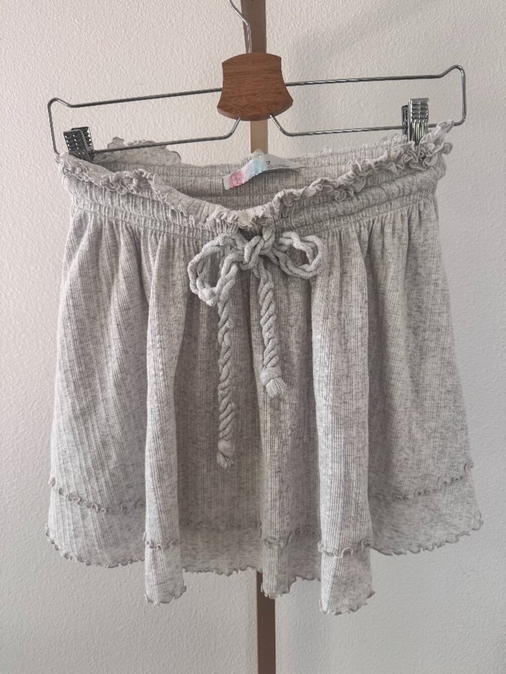 Free People FP Beach Ruffle Mini Skirt XS Gray Lettuce Hem Nautical Coastal NWOT